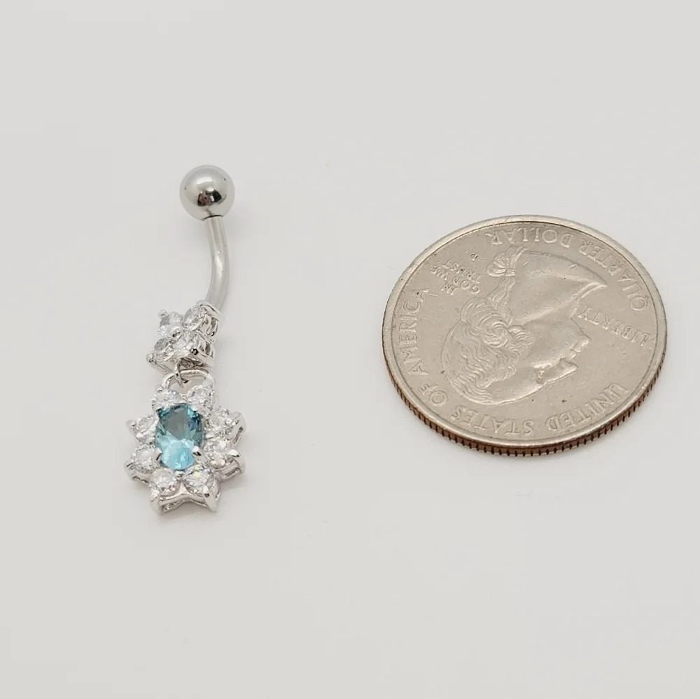 New Sterling Silver CZ Belly Button Navel Ring